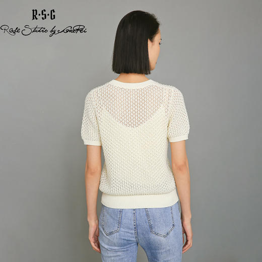 RSG郭培成衣品牌全钉珠镂空钩花V领短袖女夏上衣 商品图4