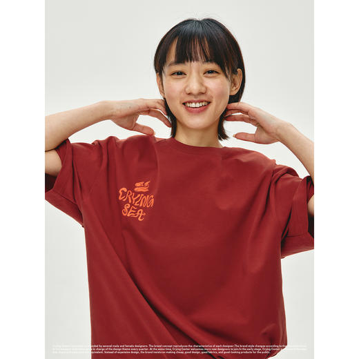 CryingCenter 夏威夷沙滩海边Crying Sea手绘复古插画宽松T恤短袖 商品图2