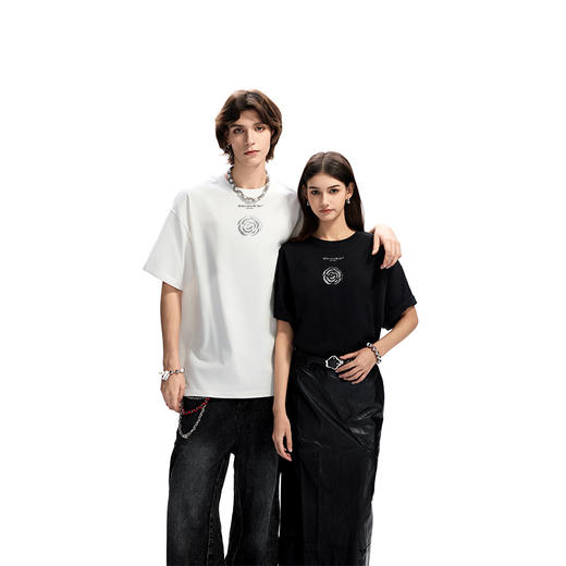 IDEVERRAY夏季2025新款花卉字母印花休闲情侣装圆领短袖男女士潮流t恤21MSL-ID25SSFAT013 商品图0