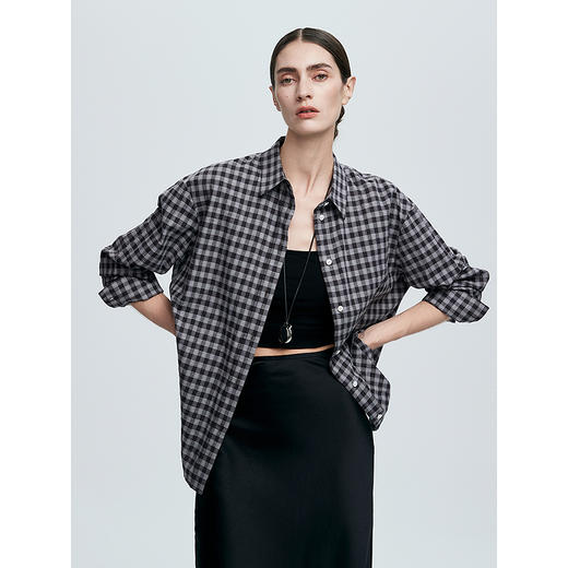 棉仓363604040-初棉棉麻黑白格子衬衫25春夏 商品图1