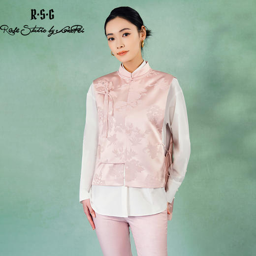 郭培成衣品牌精品系列新中式斜襟玫瑰花盘扣马甲 商品图0