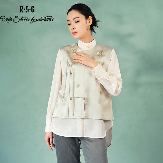 郭培成衣品牌精品系列新中式芙蓉花刺绣斜襟马甲 商品图3