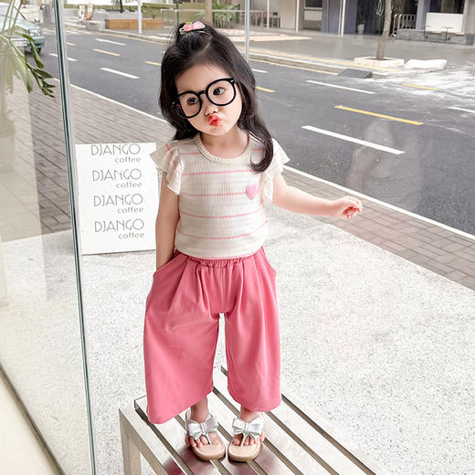 【小飞袖设计，洋气爱心套装~】女童飞袖爱心套装 2025夏季新款 时尚小女孩洋气两件套 中小儿童夏装-QQ 商品图2