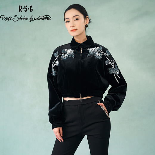 郭培成衣品牌精品系列立体珠绣牡丹花丝绒外套 商品图0