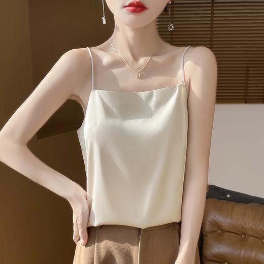 奥伊米夏季女奢华光泽丝滑仿真丝百搭V领一字领背心吊带 商品图5