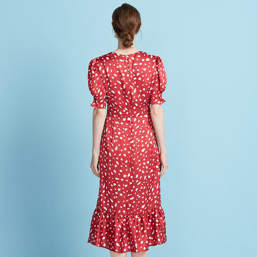 EITIE爱特爱法式V领波点泡泡袖开叉过膝长裙连衣裙2025夏季新款B2507690 商品图9