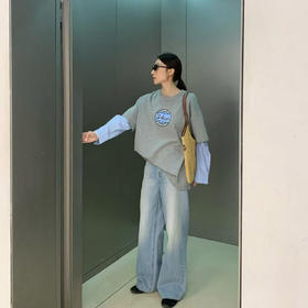 洛诗琳15124简约随性假两件长袖卫衣2025设计师款拼接T恤女3026