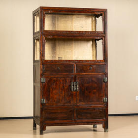 清早期	黄花梨螭龙纹圈口双层亮格柜