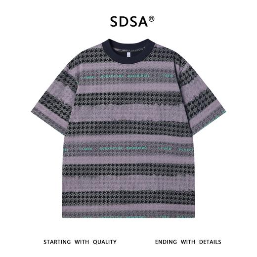 T3338夏季高级感新款美式撞色提花条纹圆领短袖T恤字母印花百搭上衣 商品图1