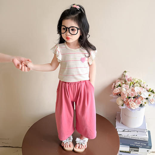 【小飞袖设计，洋气爱心套装~】女童飞袖爱心套装 2025夏季新款 时尚小女孩洋气两件套 中小儿童夏装-QQ 商品图4