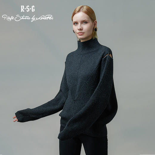 RSG郭培成衣品牌高领露肩长袖套头羊绒衫衫上衣女装 商品图2