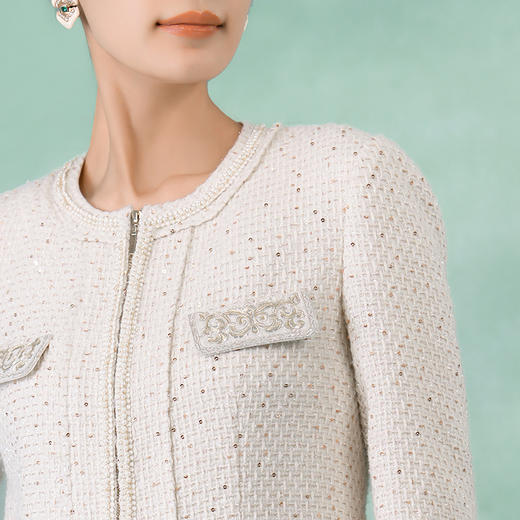 郭培成衣品牌精品系列中式千金风珍珠亮片粗花呢连衣裙 商品图1