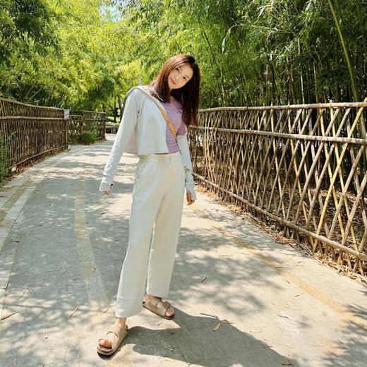 洛诗琳20559夏季新款小个子简约纯色抽绳高腰直筒显瘦七分裤2338 商品图1