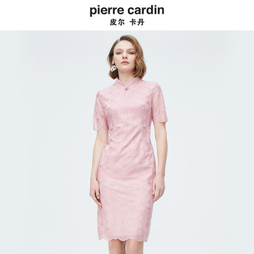 [皮尔卡丹女装]夏季新款蓝色短袖蕾丝连衣裙淑女裙 商品图3