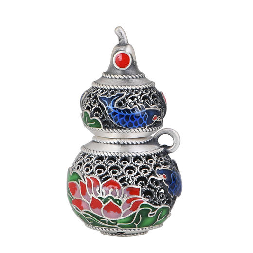 【锦鲤莲花】足银锦鲤鱼莲花镂空葫芦吊坠【SCH-SY17074】 商品图4