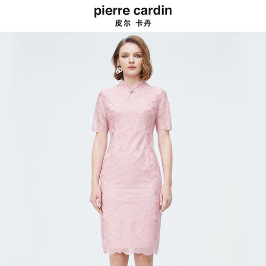 [皮尔卡丹女装]夏季新款蓝色短袖蕾丝连衣裙淑女裙 商品图0