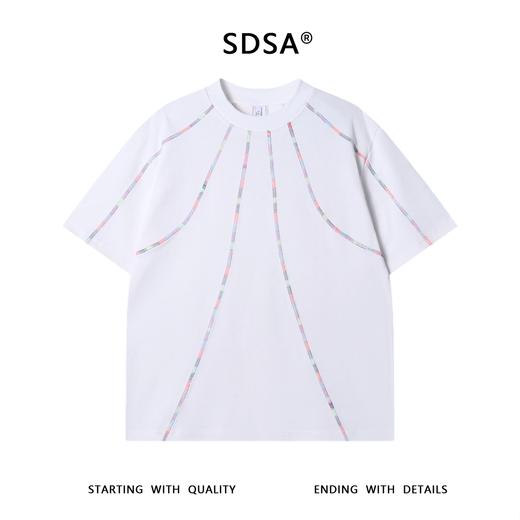 T3236夏季高级感新款韩系满天星彩色缝线圆领短袖T恤休闲情侣宽松上衣 商品图1