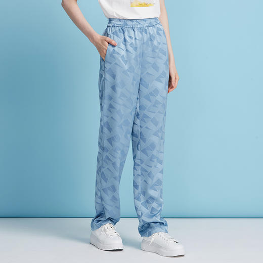 EITIE爱特爱轻运动风清爽蓝色直筒松紧腰长裤休闲裤夏季新款B2505616 商品图2