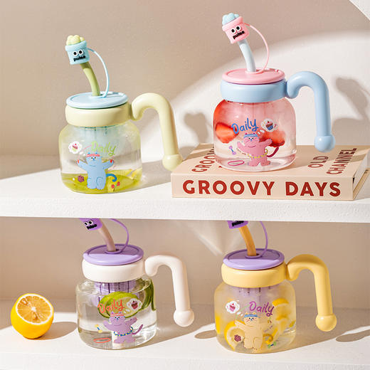 摩登主妇带把手玻璃水杯2025新款吸管杯子茶水分离杯高颜值果汁杯 商品图4