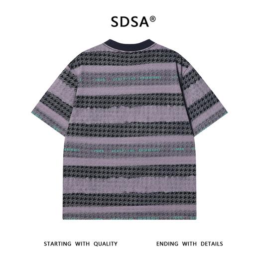 T3338夏季高级感新款美式撞色提花条纹圆领短袖T恤字母印花百搭上衣 商品图5