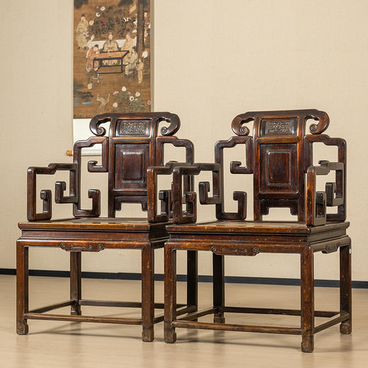 清中期	红木攒接拐子纹扶手椅（一对） 商品图0