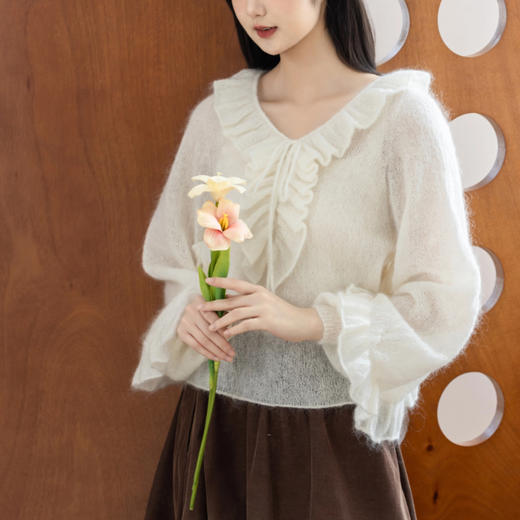 苏苏姐家白月光荷叶边马海套衫手工diy棒针毛衣马海毛线材料包 商品图1