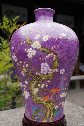 紫色扒花鸟语花香梅瓶