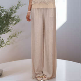 臣禾	【亚麻裤】老钱风松紧腰休闲直筒裤	JZ252060393