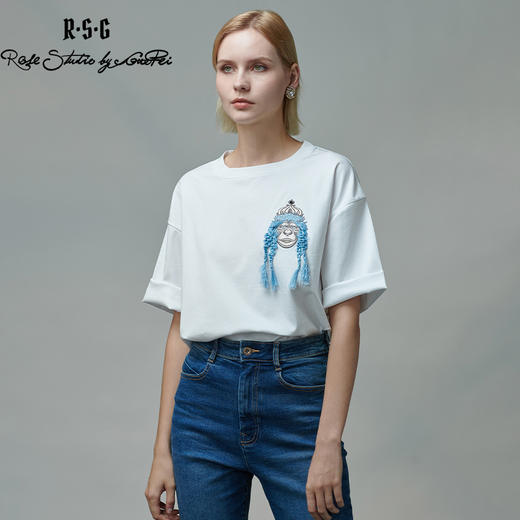RSG郭培成衣品牌圆领长发猴子印花短袖女夏薄款刺绣纯棉女装 商品图0