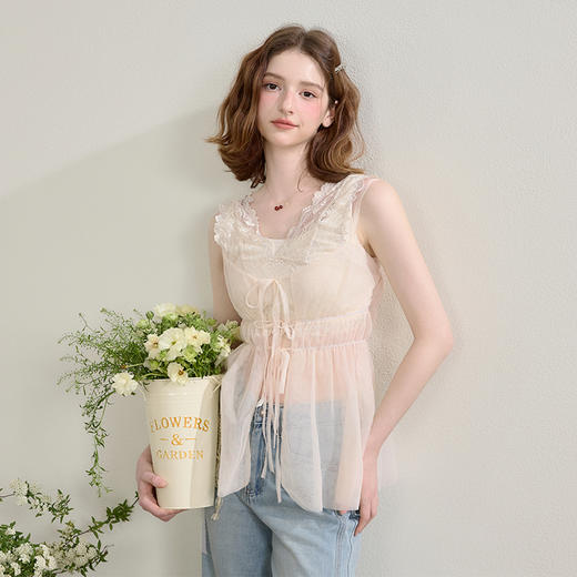 西遇叠穿蕾丝吊带裙女春夏新款v领连衣裙外搭罩衫薄纱上衣SS150289 商品图2