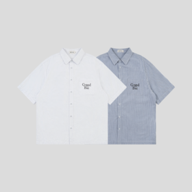 GOODBAI 表情logo刺绣口袋翻领oversize短袖衬衫