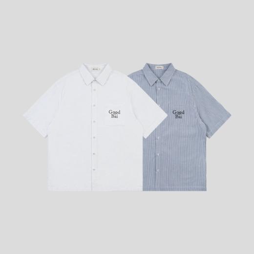 GOODBAI 表情logo刺绣口袋翻领oversize短袖衬衫 商品图0