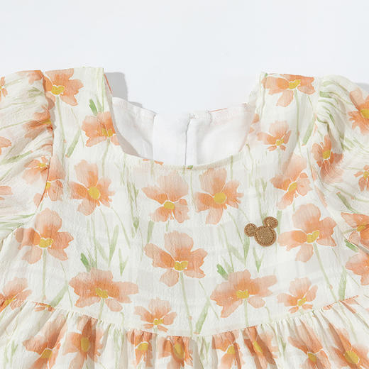 迪士尼25夏季新款女童短袖连衣裙亲肤透气碎花裙泡泡袖公主裙学生长裙ZD2EQ004 商品图8