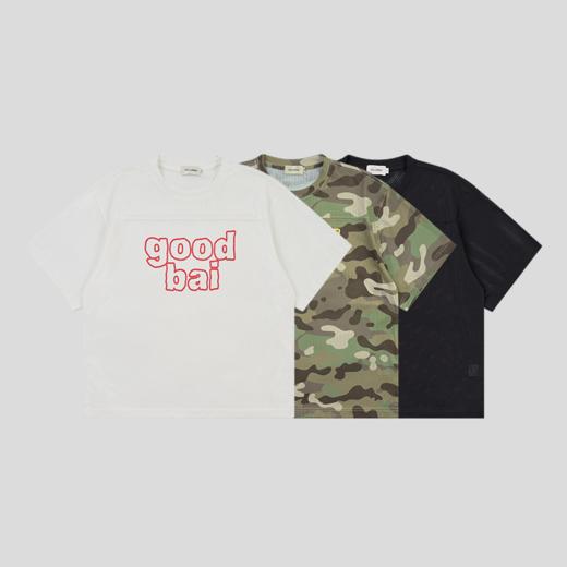 GOODBAI 粗体镂空小写logo撞色印花圆领网眼oversize短袖T恤 商品图0