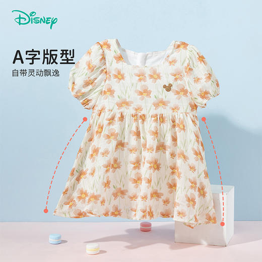 迪士尼25夏季新款女童短袖连衣裙亲肤透气碎花裙泡泡袖公主裙学生长裙ZD2EQ004 商品图5