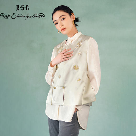 郭培成衣品牌精品系列新中式芙蓉花刺绣斜襟马甲 商品图2