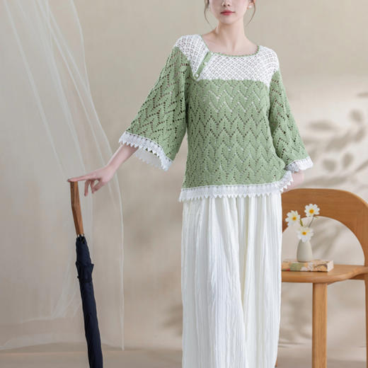 苏苏姐家映柳方领上衣手工DIY编织钩针棉麻毛线团自制材料包 商品图1