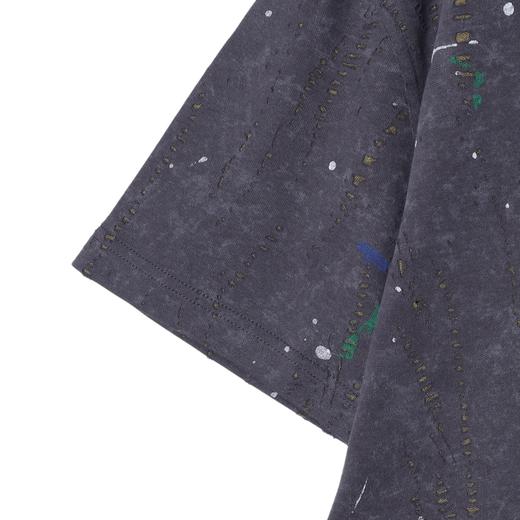 夏季高级感新款美式泼墨撞色破洞短袖T恤百搭潮流复古套头上衣 商品图4