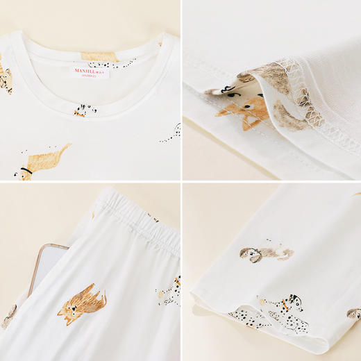 【带杯垫】熳洁儿 纯棉女士家居服短袖长裤套装卡通动物印花25263215 商品图6