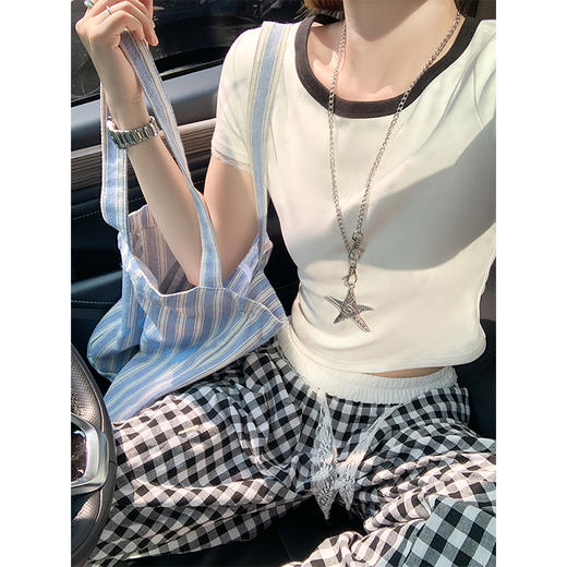 【99元任选2件】新品现货秒杀！卖完下架不再补 ！微信粉丝打折价！！后背镂空撞色短袖T 商品图2