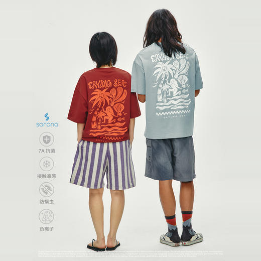 CryingCenter 夏威夷沙滩海边Crying Sea手绘复古插画宽松T恤短袖 商品图1