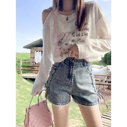 【149元任选2件】现货秒杀！卖完不补 ！微信打折价！2色抽绳牛仔短裤 商品图2