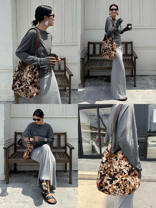 HIDEMI 都市马蹄包系列进口豹纹牛毛进口牛皮宽/窄肩带多种背法大包 豹纹牛毛/卡其色 商品图3