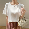 奥伊米 缤纷夏日仿真丝卷边圆领纯色丝滑短袖T恤 商品缩略图0