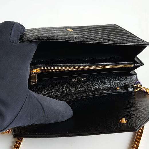 【95新】YSL圣罗兰ENVELOPE中号22cm黑金鱼子酱woc信封包链条包女士现售价：5780！170425AI04 商品图6