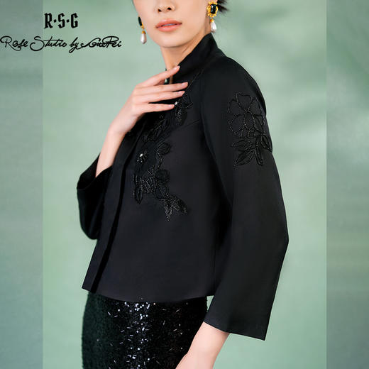 郭培成衣品牌精品系列重工珠片繁花刺绣立领对襟短外套 商品图1