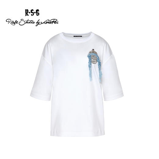 RSG郭培成衣品牌圆领长发猴子印花短袖女夏薄款刺绣纯棉女装 商品图3