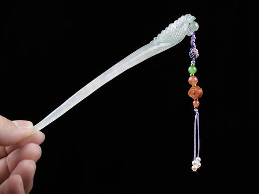 新中式国风冰种翡翠凤头发簪一对 商品图13