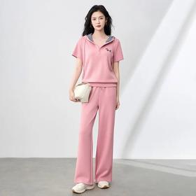 【高货wl】全新升级【铂金会员293/天猫399/差价106】(99231) 洛诗琳洋气镶钻小狗连帽上衣休闲运动松紧腰阔腿裤套装