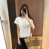 慵懒甜美！2025下摆拼接手工钩花蕾丝边宽松版圆领正肩短袖T恤！ 商品缩略图0